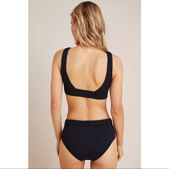 NEW Anthropologie Seafolly Palm Coast Black Belted Bikini Bottoms Size 4 or 10 - Picture 2 of 3